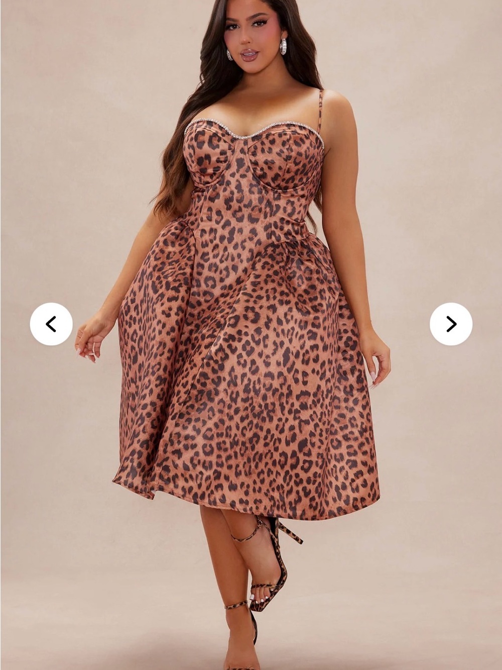 Leopard Print Spaghetti Strap Midi Dress - Brown
